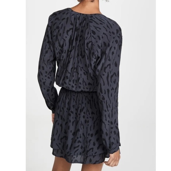 Rails Jasmine Long Sleeve Mini Dress Ash Gray Cheetah Leopard Print Smocked S - Picture 11 of 15